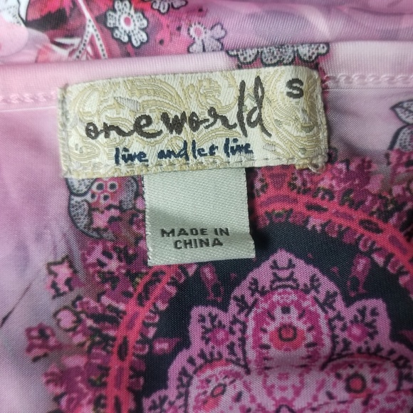 One World Pink Floral Shirt Top Small Short Sleeve - Picture 6 of 8